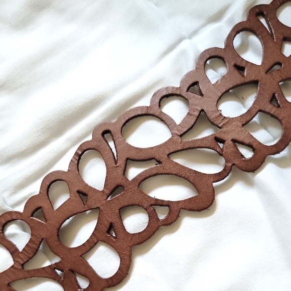 Garnet Hill Brown Cutout Leather Belt - Picture 3 of 3